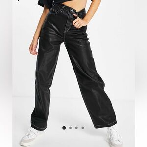 Topshop Coated Baggy Jean in Black